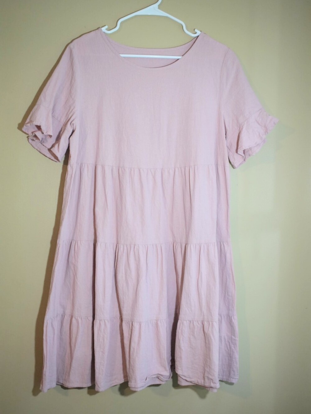SHEIN Blush Pink Tiered Short Sleeve Mini Dress Large